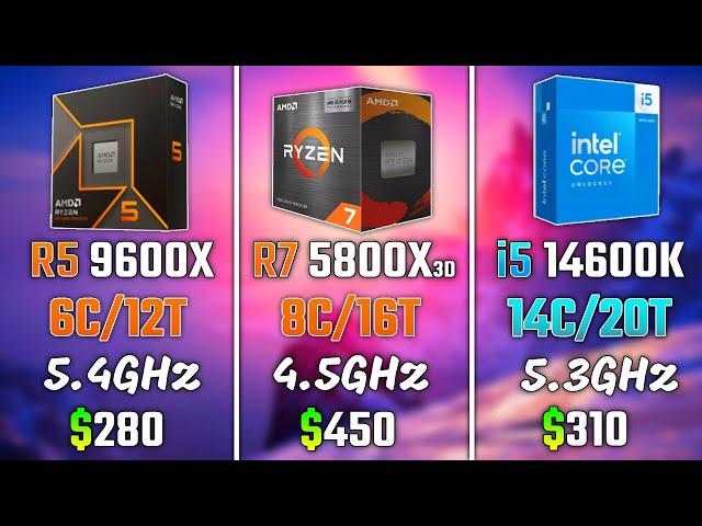 RYZEN 5 9600X vs RYZEN 7 5800X3D vs INTEL i5-14600K | Test in 6 Games