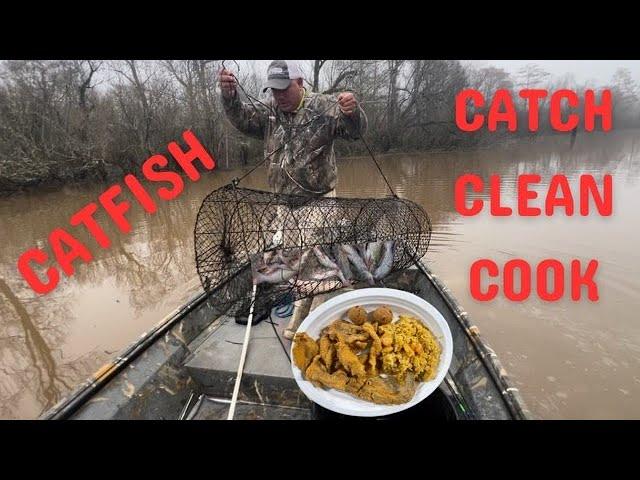 Huge Catfish Catches With Three Traps ( Catch*Clean*Cook) Best Fried Catfish Ever &  Shrimp Rice