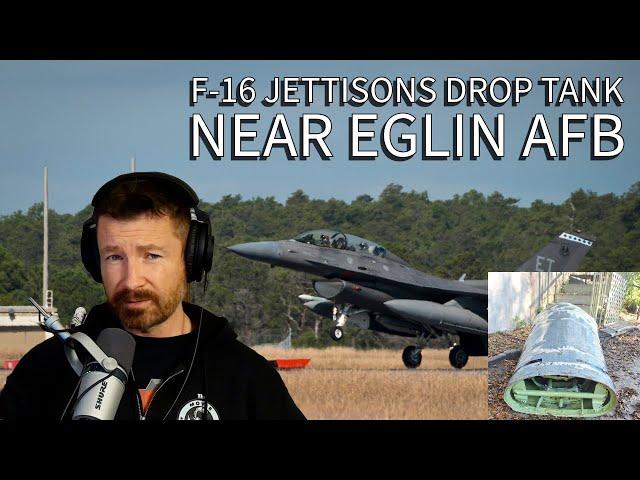 F-16 Jettisons Drop Tank near Eglin AFB, Fl - Narrowly Misses School and Houses