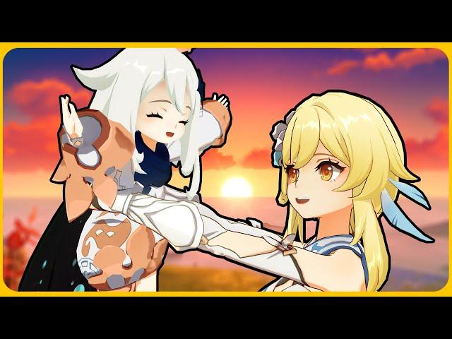 Traveler LUMINE Hugs PAIMON!! - Genshin Impact Animation