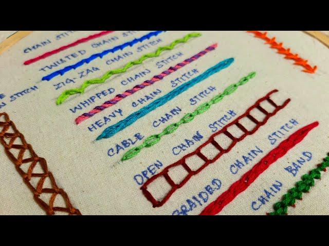 Chain Stitch family - 11 Different Chain Stitches / Hand Embroidery for Absolute Beginners