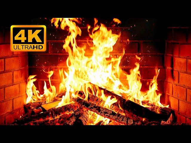  Cozy Fireplace 4K (12 HOURS). Fireplace with Crackling Fire Sounds. Fireplace Ambience