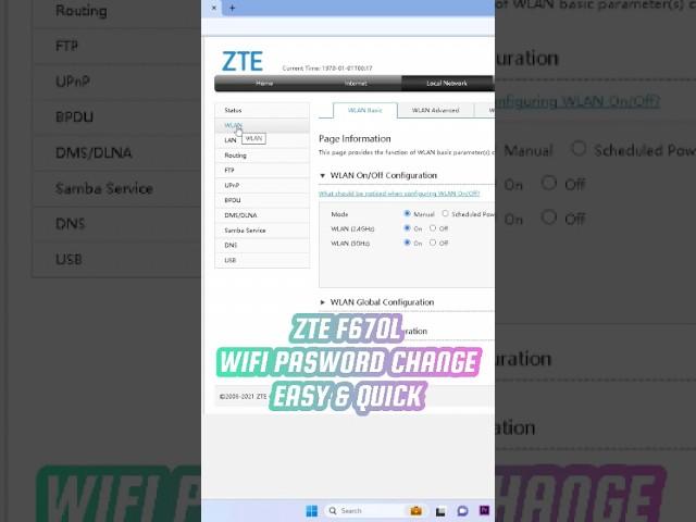 ZTE F670L Wifi Password Change #wifi #zte #wifipassword