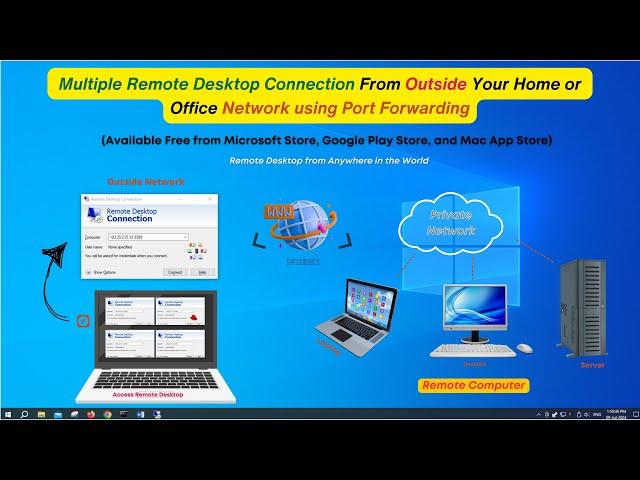 Multi Monitor Remote Desktop Your PC over the Internet & Port forward | RDP Port | Any Router