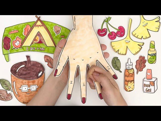 [paper ASMR] Fall Nail Art & Relaxing Hand Care  No music | paper pepper