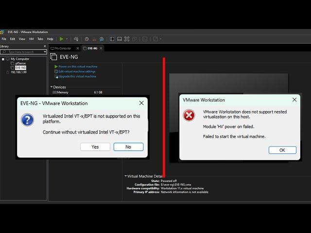 Fix VMware virtualization errors "intel vt-x/ept is not supported / module hv power on failed"