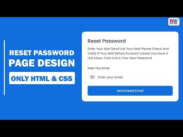 How To Create Reset Password Page Design in HTML And CSS || Ravi Web