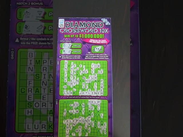 a quick reveal for Tue Illinois lottery scratch off ticket $25 diamond crossword 10x