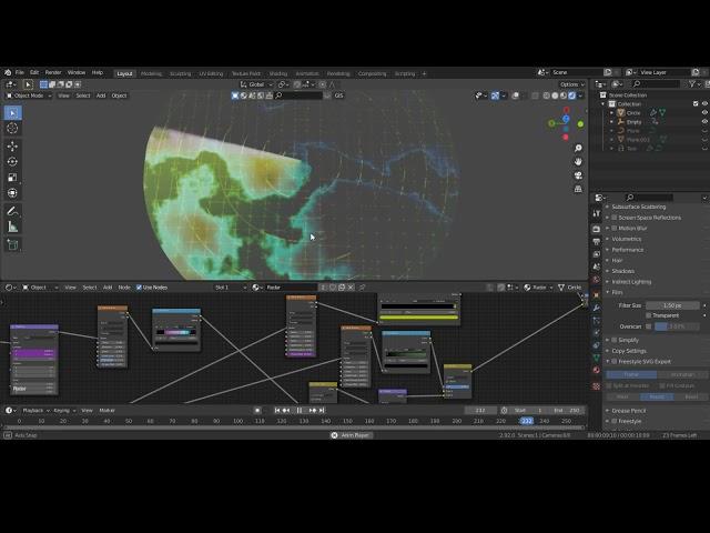 Blender 3D procedural radar shader for HUD&UI design