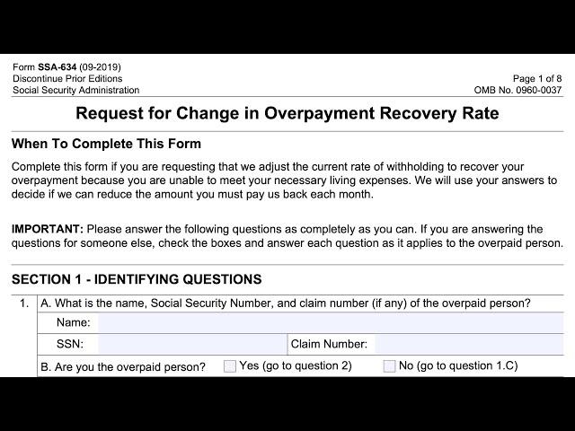 Form SSA 634 Walkthrough (Request for Change in Overpayment Recovery Rate)