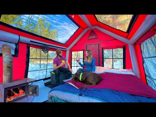 The Coziest Winter Camping Experience: Inflatable Hot Tent Adventure