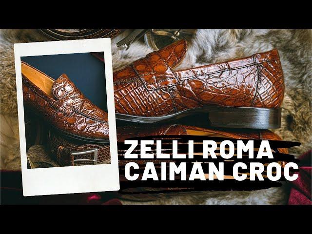 Zelli Italia Roma Caiman Crocodile Loafers Cognac