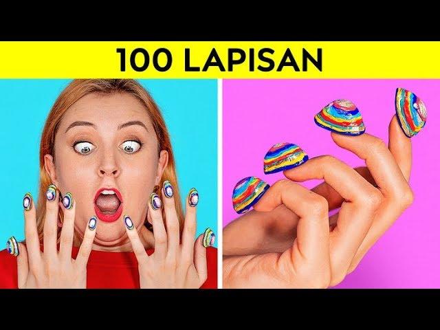 TANTANGAN 100 LAPISAN || 100 Lapis Riasan Wajah || 100+ Lapisan Terhebat oleh 123 GO! CHALLENGE