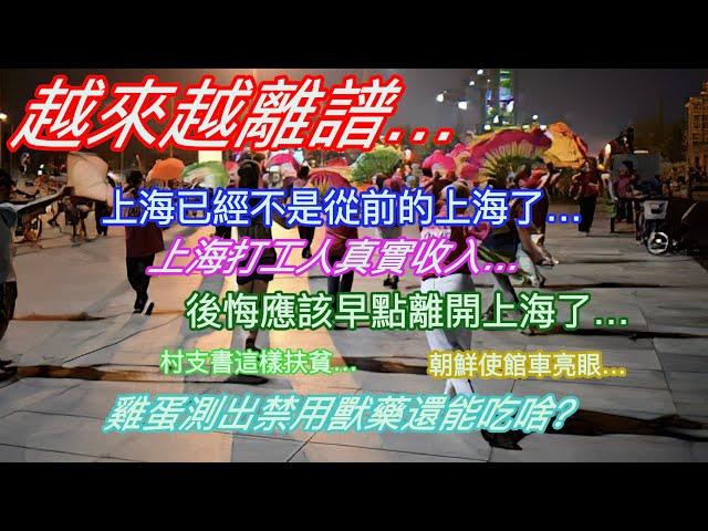 越來越離譜…上海已經不是從前的上海了…上海打工人真實收入…後悔了應該早點離開上海…村支書這樣扶貧…朝鮮使館車亮眼…雞蛋檢測出禁用獸藥還能吃啥？