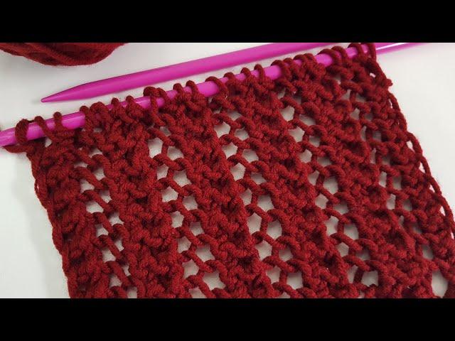 EASY AND FAST  KNITTING LACE STITCH WITH ROW FOR BEGINNERS