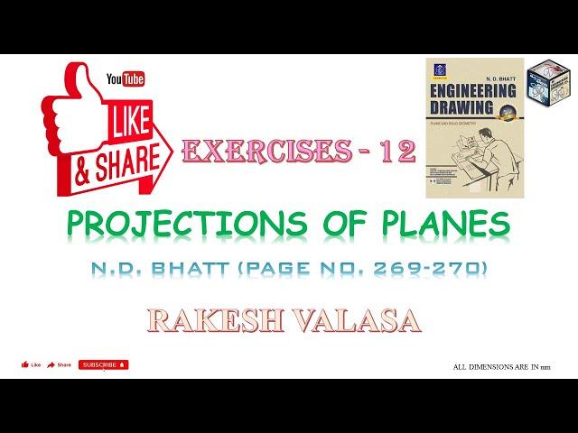 EXCERCISES (12) PROJECTIONS OF PLANES SOLUTIONS (ENGINEERING DRAWING BY N.D.BHATT)