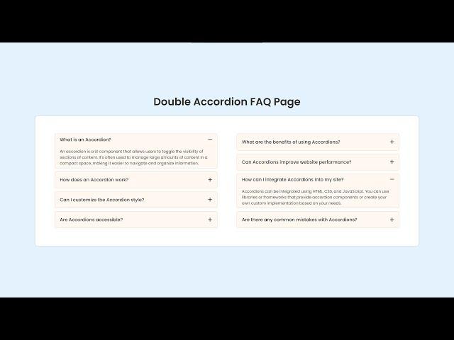 Double Accordion FAQ Page Using HTML, CSS and JavaScript with Source Code