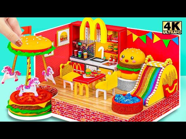 Amazing Idea Reuse Cardboard DIY Miniature McDonalds Playhouse with Rainbow Slide, Amusement Area ️