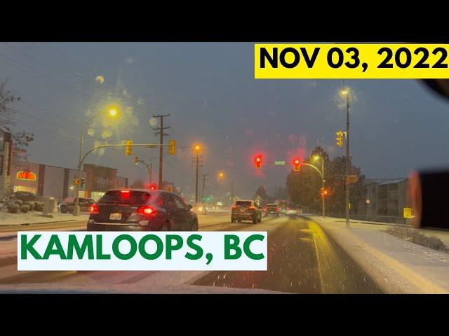 DRIVING IN KAMLOOPS ON A SNOWY DAY | FIRST SNOW OF 2022 | DRIVING AROUND THOMPSON RIVERS UNIVERSITY