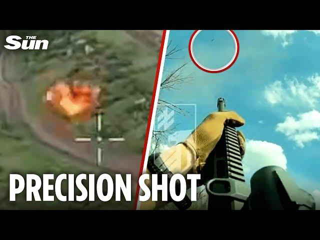 Incredible POV vid shows Ukrainian troops SHOOT down Russian drones with rifles and FPVs