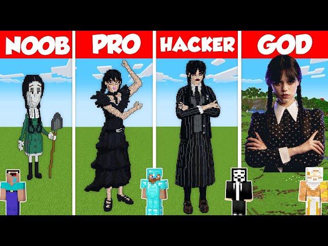 WEDNESDAY ADDAMS STATUE BUILD CHALLENGE - Minecraft Battle: NOOB vs PRO vs HACKER vs GOD / Animation