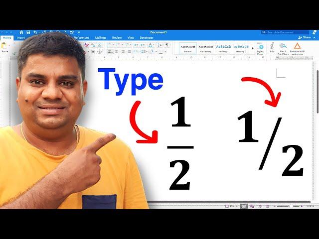 How to type 1/2 on laptop Keyboard In Word as a Fraction