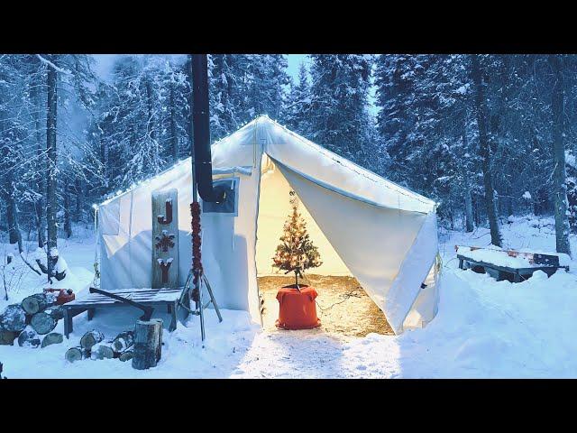 -33C WINTER CAMPING in a CHRISTMAS HOT TENT