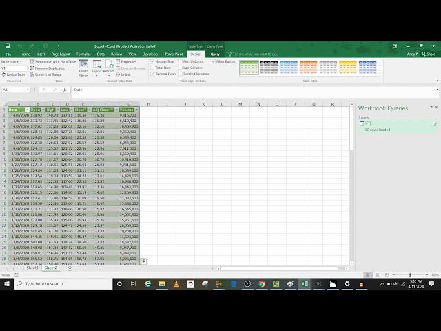 Import Stock data into Excel using Power Query