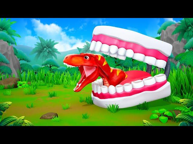 Funny Trex vs Denture Set - Dinosaur Fun Play with Teeth | Funny Dinosaurs Comedy Cartoons