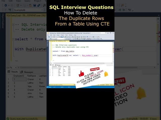 sql interview questions and answers delete remove duplicate rows records using cte #sqlserver