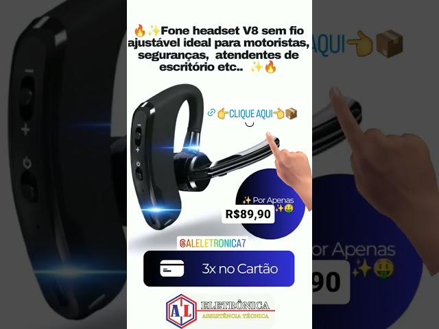 FONE V8 BLUETOOTH V5.0 IDEAL PARA MOTORISTAS DE APLICATIVOS, SEGURANÇAS, ATENDENTES DE ESCRITÓRIO