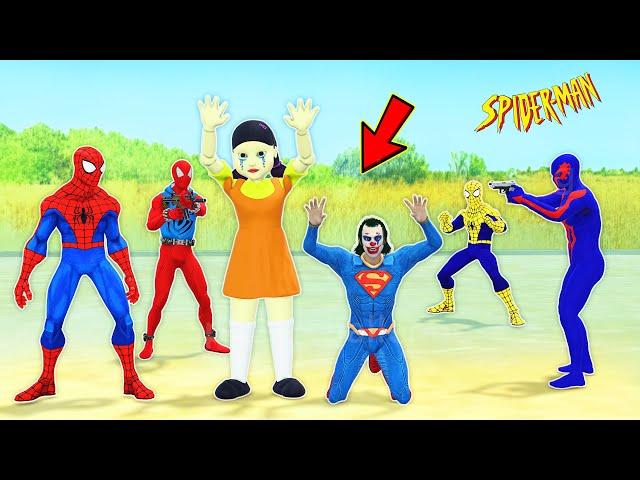 team spider man vs bad guy joker ► spiderman rescue Spider-woman from squid game - funny animation