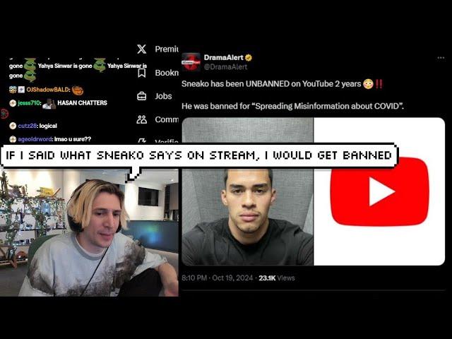 xQc Calls Out Twitch’s inconsistency after Sneako gets Unbanned on both Twitch and YouTube