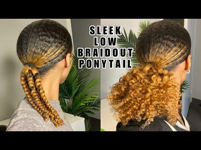 Sleek Low Braided Ponytail On Natural Hair | Defined Curly Ponytail