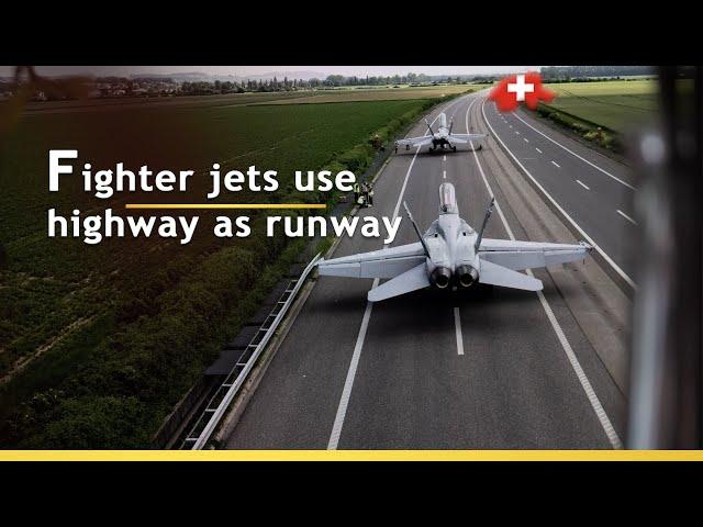 Swiss Highways Become Runways for Air Force Jets / Kampfjets auf den Schweizer Autobahnen.