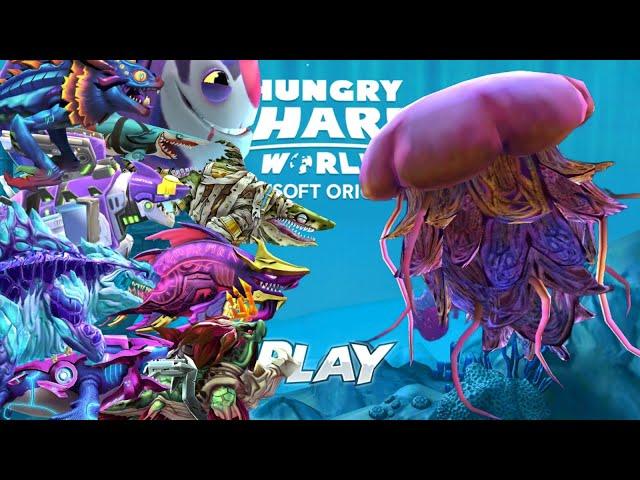 ALL HUNGRY SHARK WORLD VS GIANT JELLYFISH (CLOWNCY UPDATE) - Hungry shark world