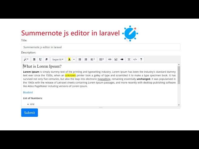 Summernote js editor in laravel 8