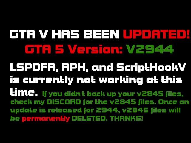 For LSPDFR Players | GTA V HAS UPDATED! | v2944 |