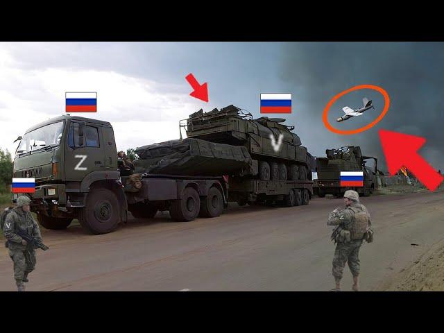 Russian "BUK-M2" Air Defense System on the Trailer of a Truck is Attacked by a Kamikaze Drone!