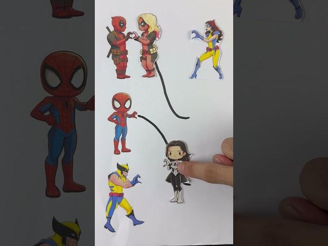 deadpool wolverine and spider man draw and connectart puzzle odea #shorts #art #deadpool