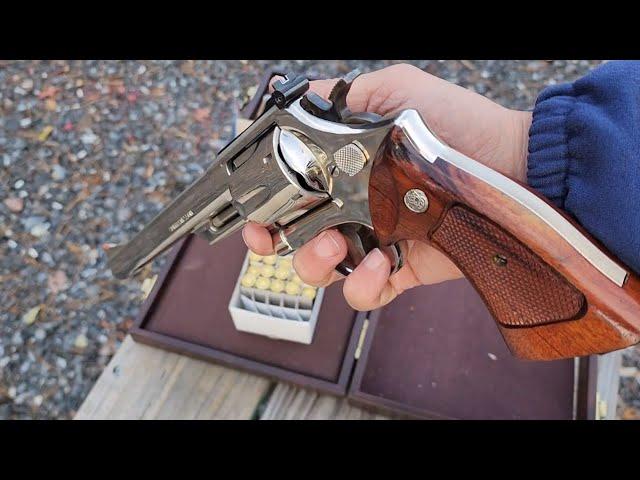 Smith and Wesson model 29-2, the Dirty Harry gun, 8 3/8 barrel, and a pumpkin