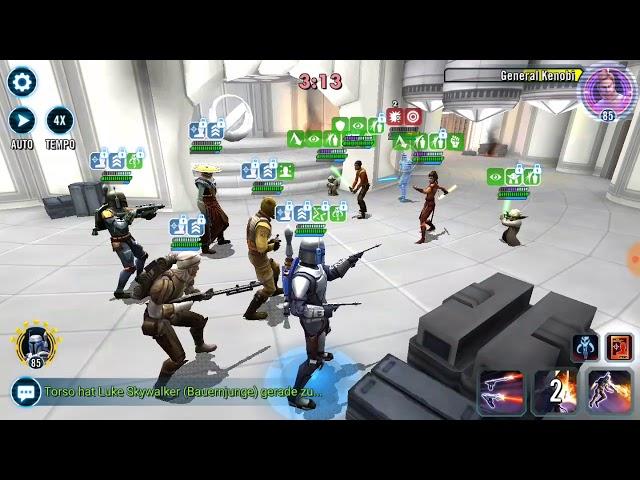 SWGoH - Bounty hunters (Bossk lead) vs. Bastila jedis in squad arena