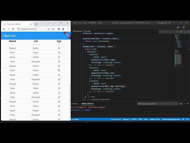 Flutter class list and and Listview Builder