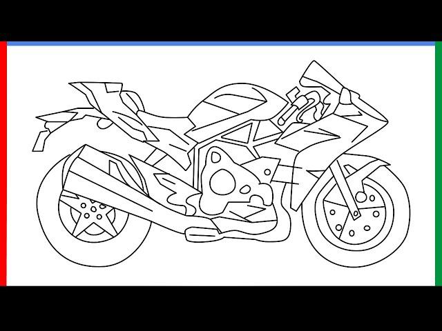 How to draw Kawasaki Ninja H2 step by step for beginners