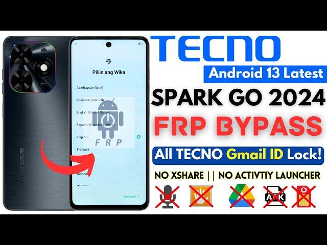 -Unlock TECNO SPARK GO 2024 FRP Bypass [Without PC] Tecno BG6 Frp Google Account -Apps Not Working!