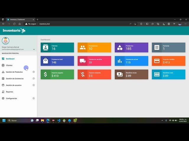 Sistema de Gestión de Inventarios Desarrollado en Laravel, MySQL y Vue.js.