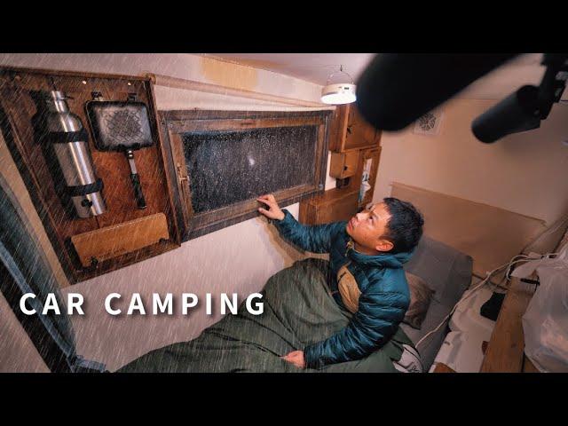 [Winter car camping] Stay in the car to enjoy the winter rain alone. ｜ DIY light truck camper ｜ 84