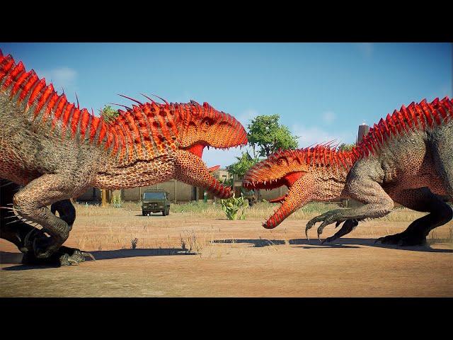 2x INDOMINUS REX vs 2x SPINOSAURUS DINOSAURS BATTLE - Jurassic World Evolution 2