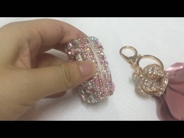 Mercedes Benz Pink Bling Car Key Holder with Rhinestones and flowers