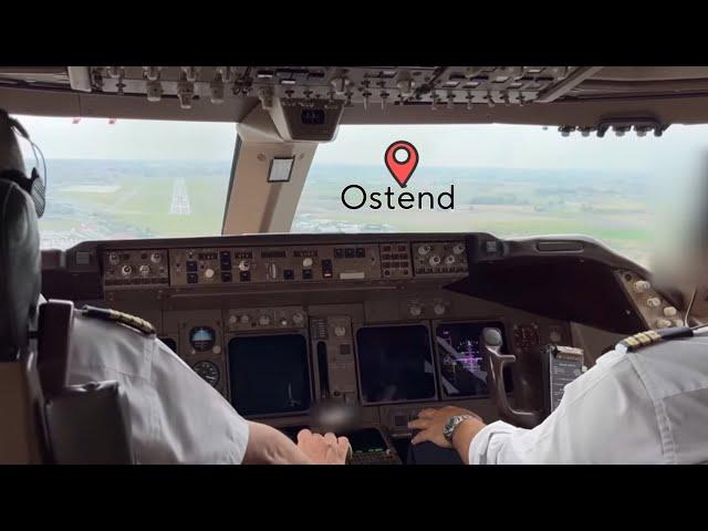 Boeing 747 Aircraft Landing  | Cockpit View | Ostend Belgium 